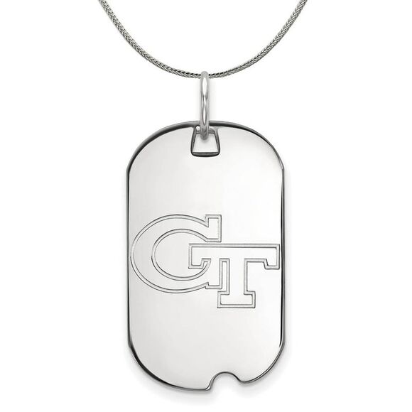 Sterling Silver Georgia Technology Dog Tag Necklace - 24 Inch